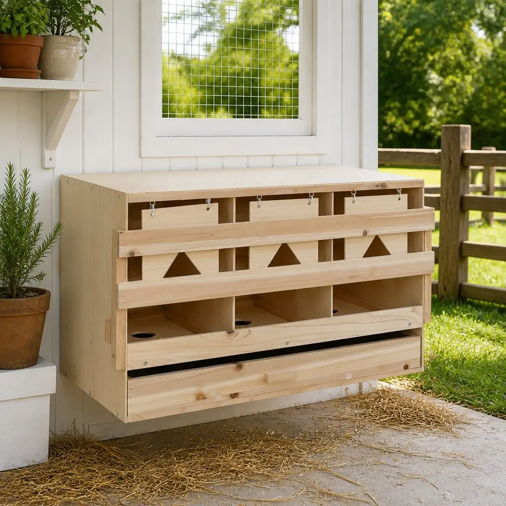 Chicken Nesting Box Wooden 3 Compartments 96 x 40 x 45 cm