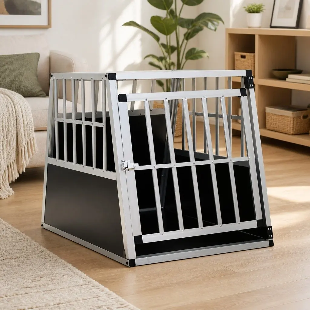 Dog Cage Single Door 65x91x69.5 cm Portable Car Travel Crate Lightweight Easy
