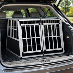 Silver Portable Dog Cage with Double Doors for Travel