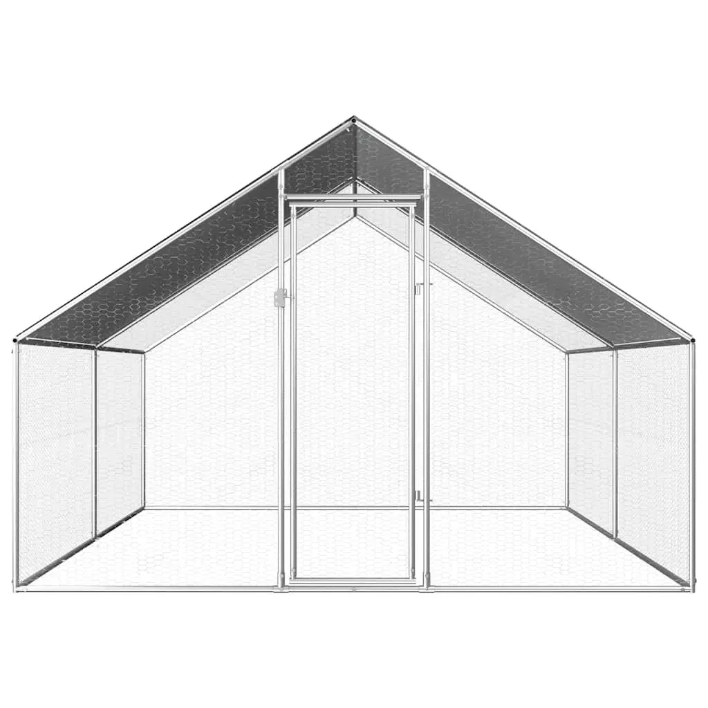 Chicken Cage Galvanised Steel 2.75x4x1.92 m Silver Outdoor Run Coop Enclosure Aviary
