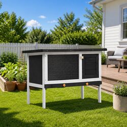 Premium Grey Wooden Outdoor Rabbit Hutch for Small Animals