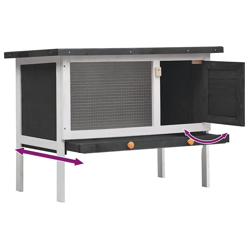 Outdoor Rabbit Hutch Wood Grey Single Layer Small Animal Cage Enclosure