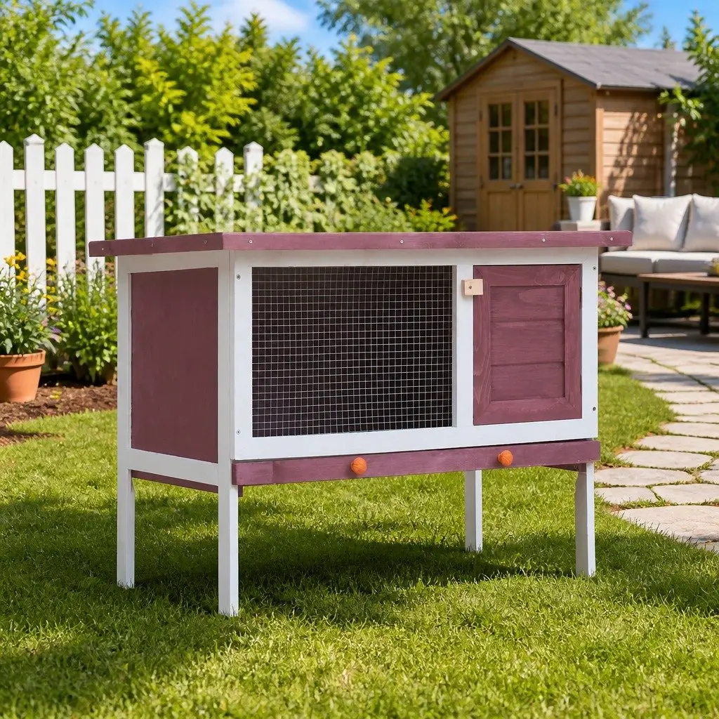 Outdoor Rabbit Hutch Wood Large Brown Iron Wire Mesh Enclosure