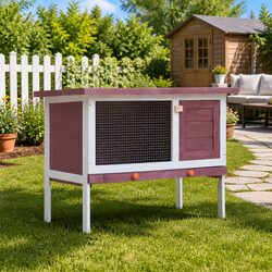 Large Brown Outdoor Rabbit Hutch with Sturdy Wood Frame