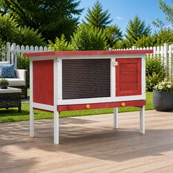 Sturdy Red Wooden Rabbit Hutch for Small Pets