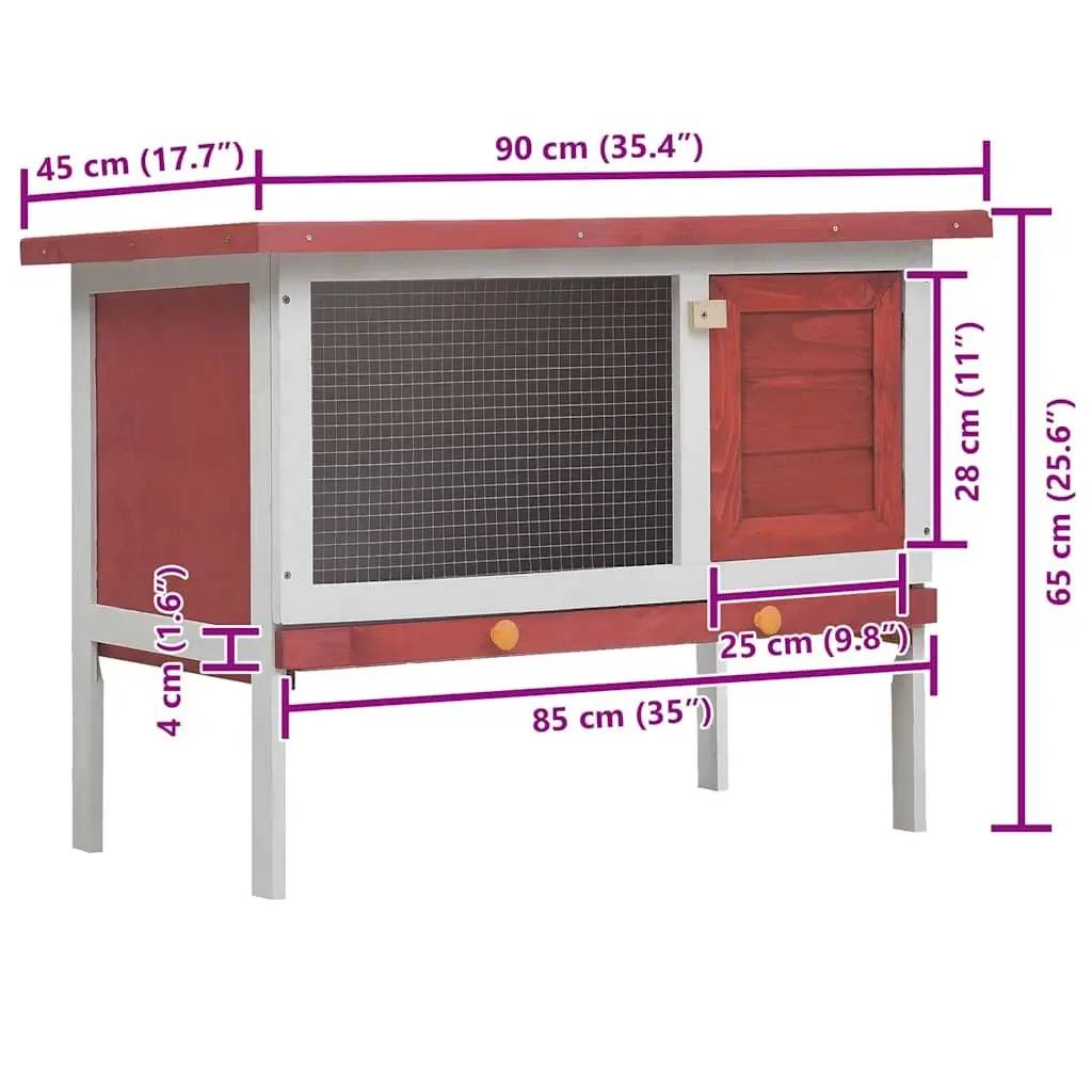 Red Wooden Rabbit Hutch for Small Pets