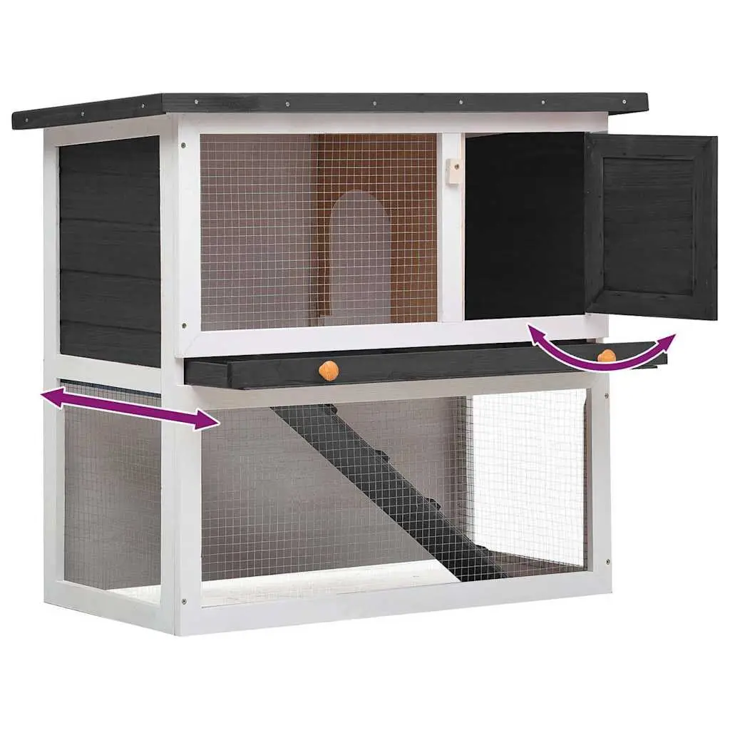 Grey Wooden Rabbit Hutch for Small Animals