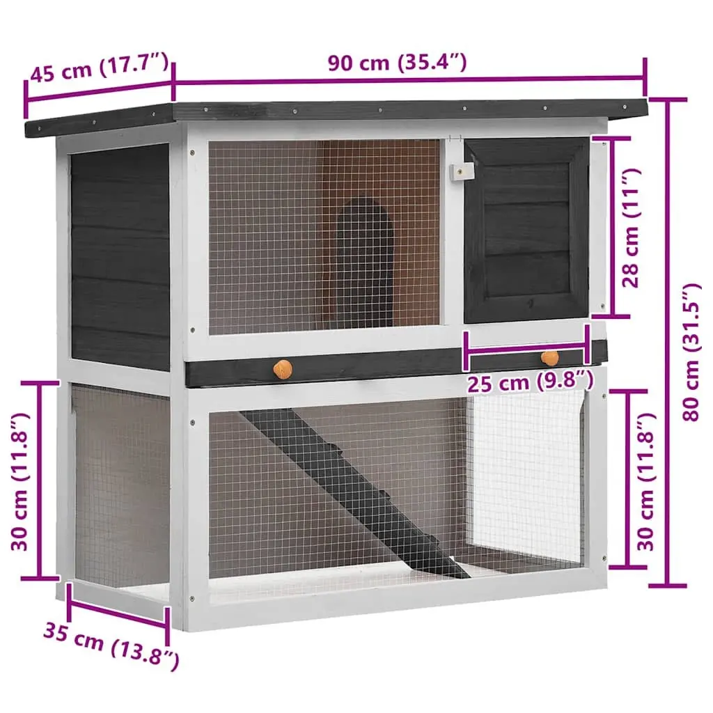Grey Wooden Rabbit Hutch for Small Animals