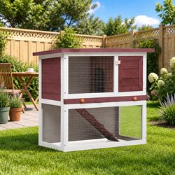 Sturdy Wooden Rabbit Hutch with Ramp and Run Area