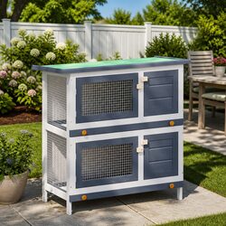 Durable Wooden Rabbit Hutch with 4 Access Doors