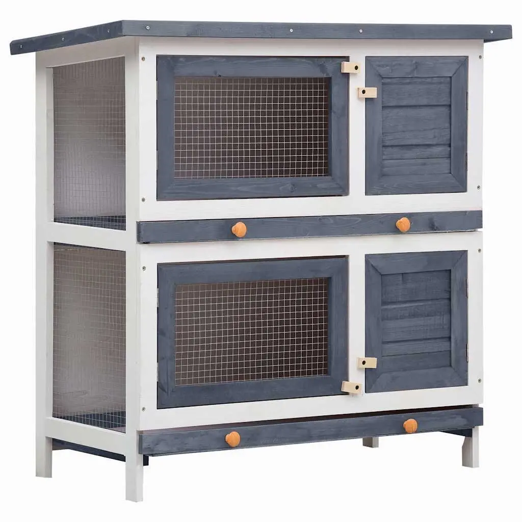 Rabbit Hutch Wooden 2 Layer Outdoor Small Animal Cage Grey