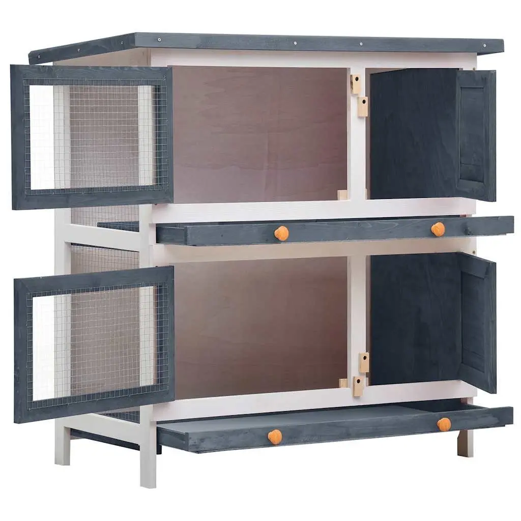 Rabbit Hutch Wooden 2 Layer Outdoor Small Animal Cage Grey
