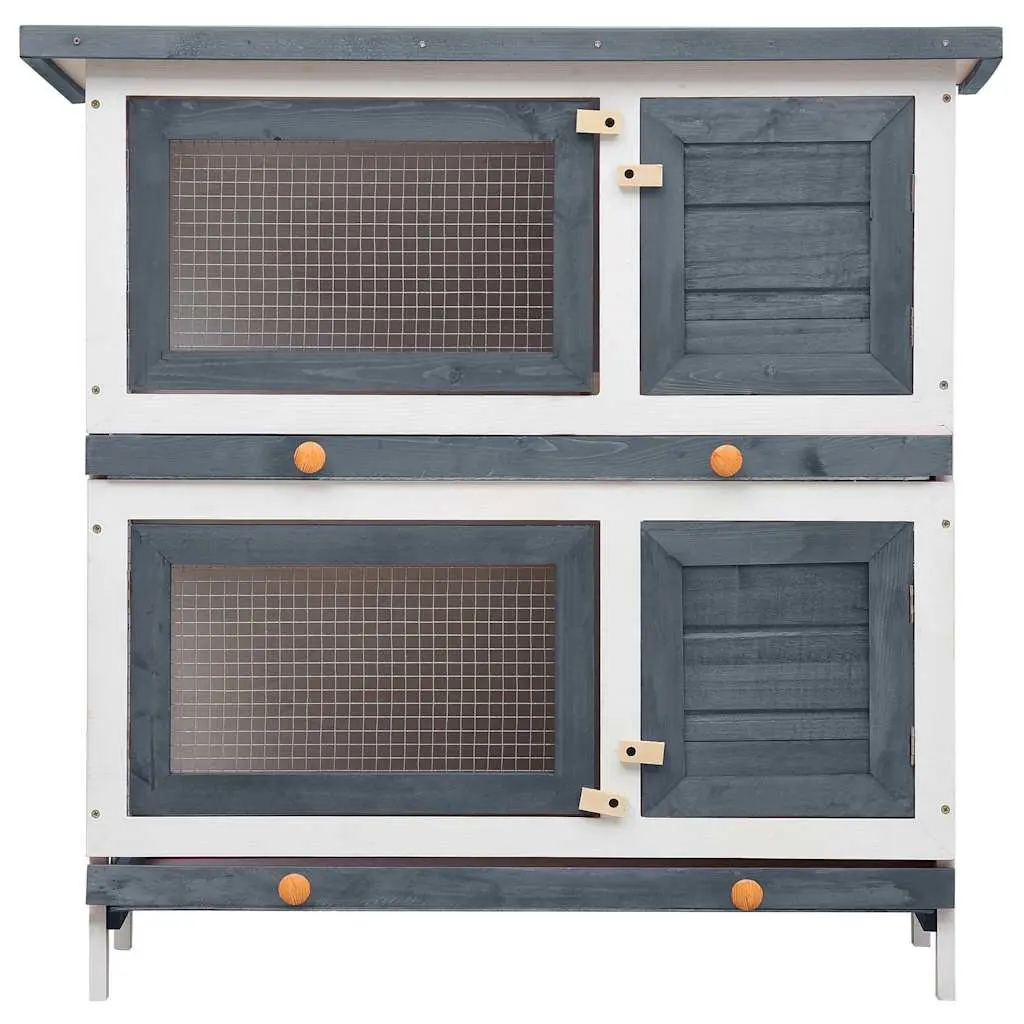 Rabbit Hutch Wooden 2 Layer Outdoor Small Animal Cage Grey