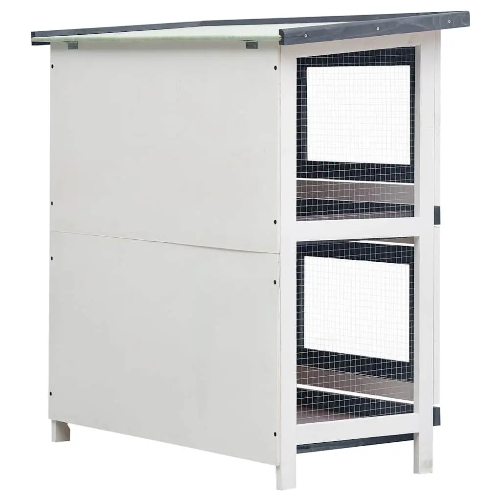 Rabbit Hutch Wooden 2 Layer Outdoor Small Animal Cage Grey