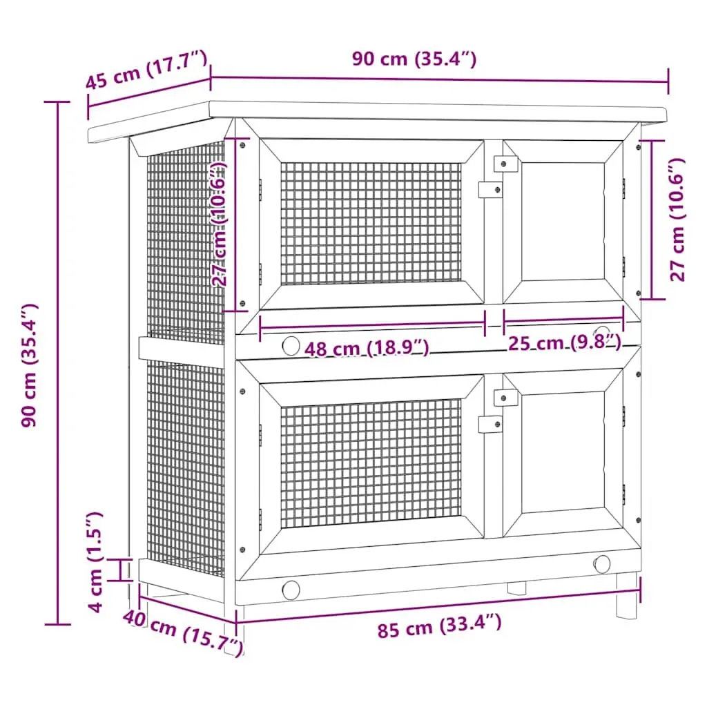 Rabbit Hutch Wooden 2 Layer Outdoor Small Animal Cage Grey