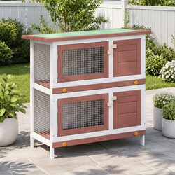 Two-Storey Wooden Rabbit Hutch with Four Doors
