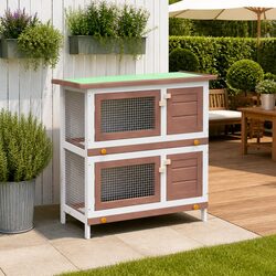 Durable 2-Layer Rabbit Hutch with 4 Access Doors