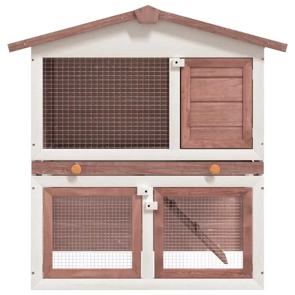 Outdoor Rabbit Hutch Wood 2 Layer Brown 3 Doors Small Animal Cage
