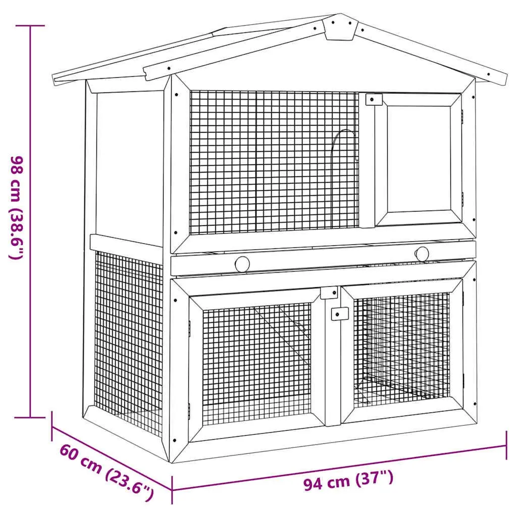 Outdoor Rabbit Hutch Wood 2 Layer Brown 3 Doors Small Animal Cage