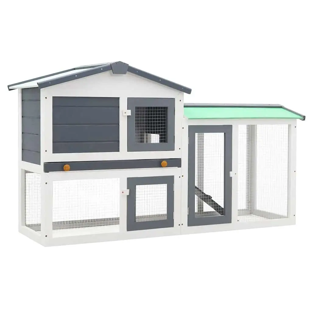 Rabbit Hutch Wooden 2-Layer Grey White 145x45x84cm