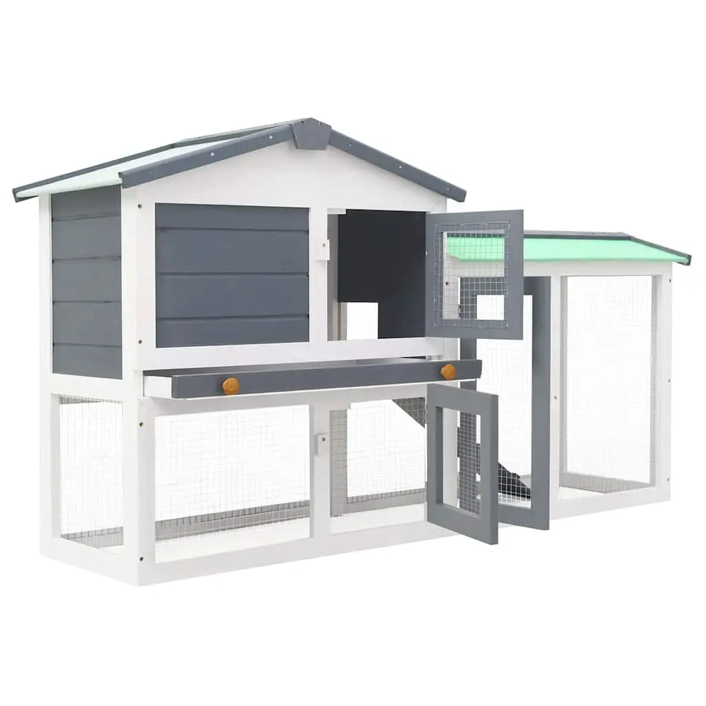 Rabbit Hutch Wooden 2-Layer Grey White 145x45x84cm