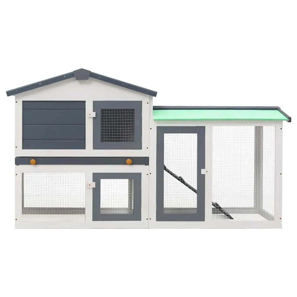 Rabbit Hutch Wooden 2-Layer Grey White 145x45x84cm