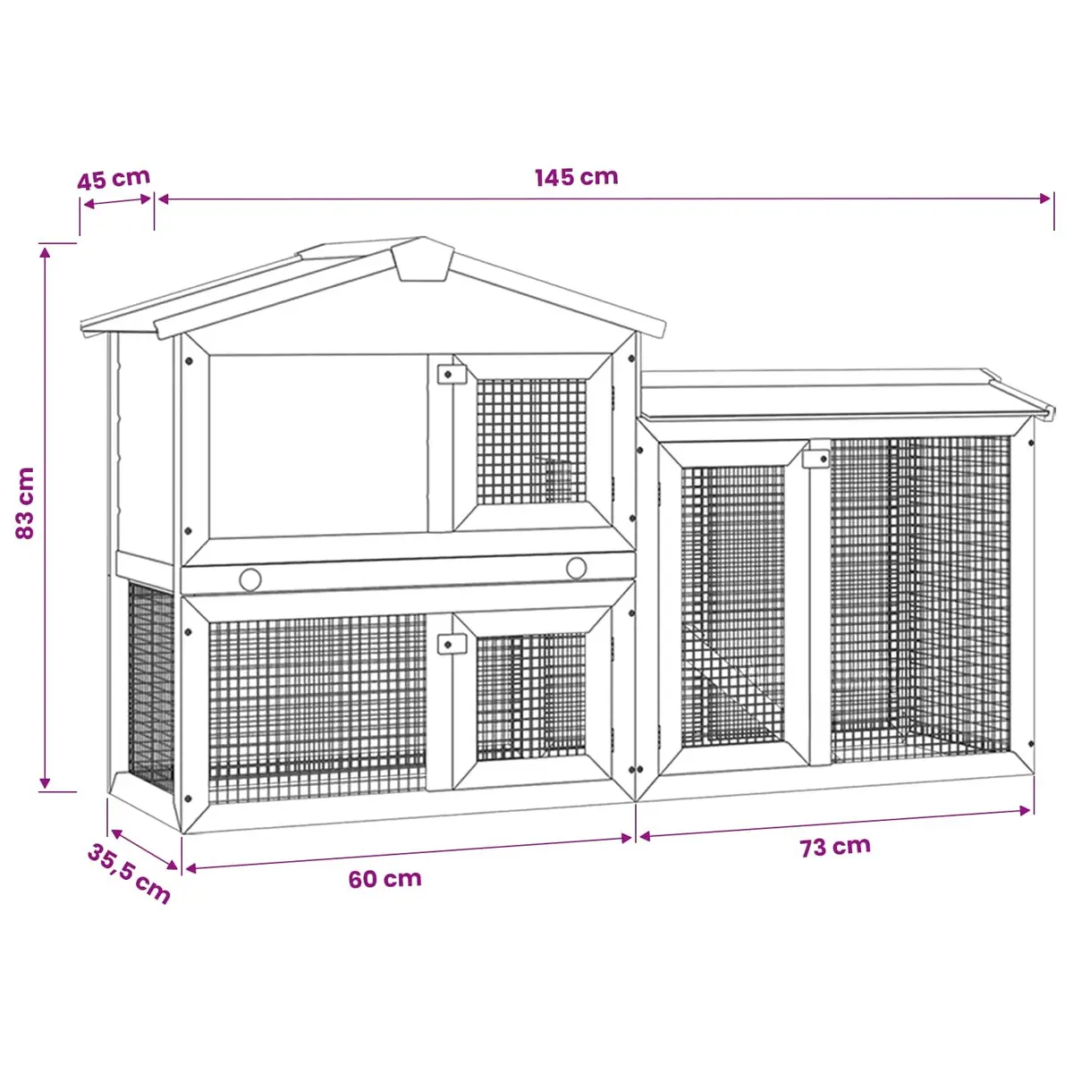 Rabbit Hutch Wooden 2-Layer Grey White 145x45x84cm