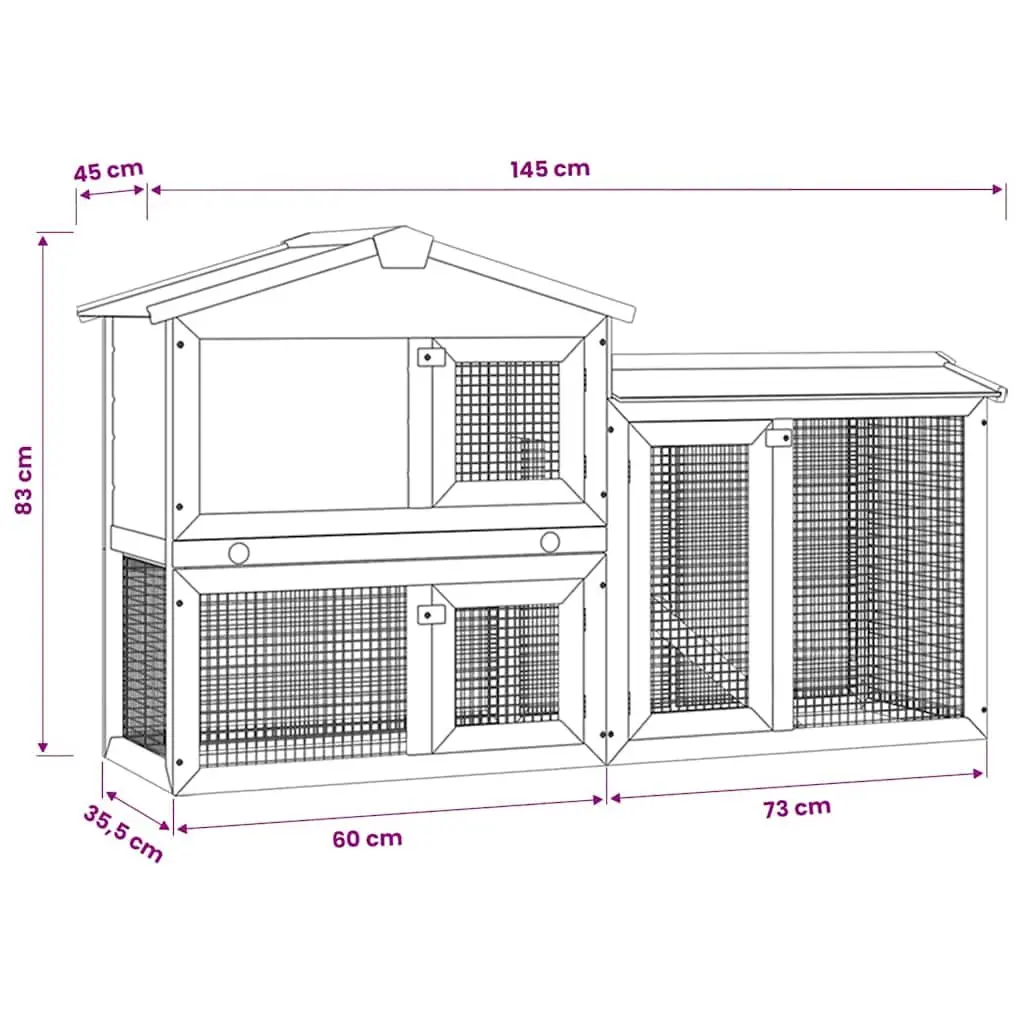 Rabbit Hutch Wooden 2-Layer Grey White 145x45x84cm