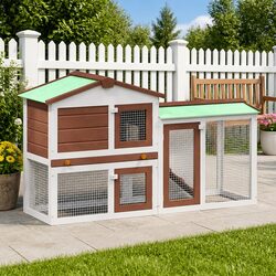 Large Two-Tier Outdoor Wooden Rabbit Hutch and Run