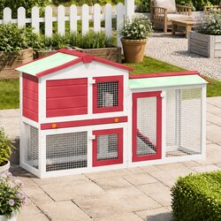 Large Wooden Outdoor Rabbit Hutch with Two Layers