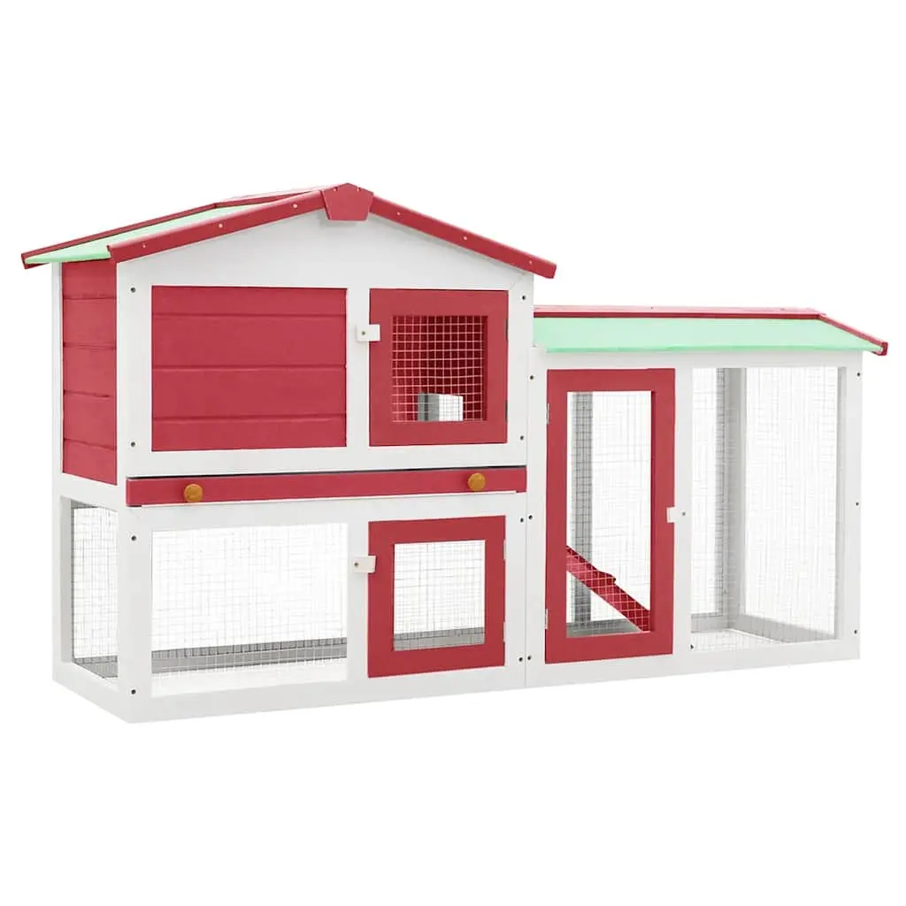 Rabbit Hutch Wooden 2 Layer 145x45x84cm Red White
