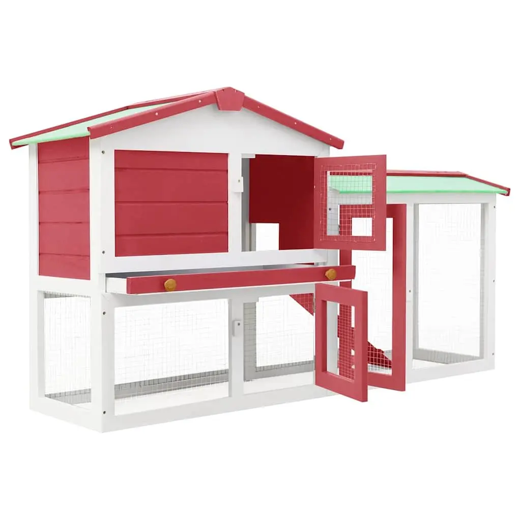 Rabbit Hutch Wooden 2 Layer 145x45x84cm Red White