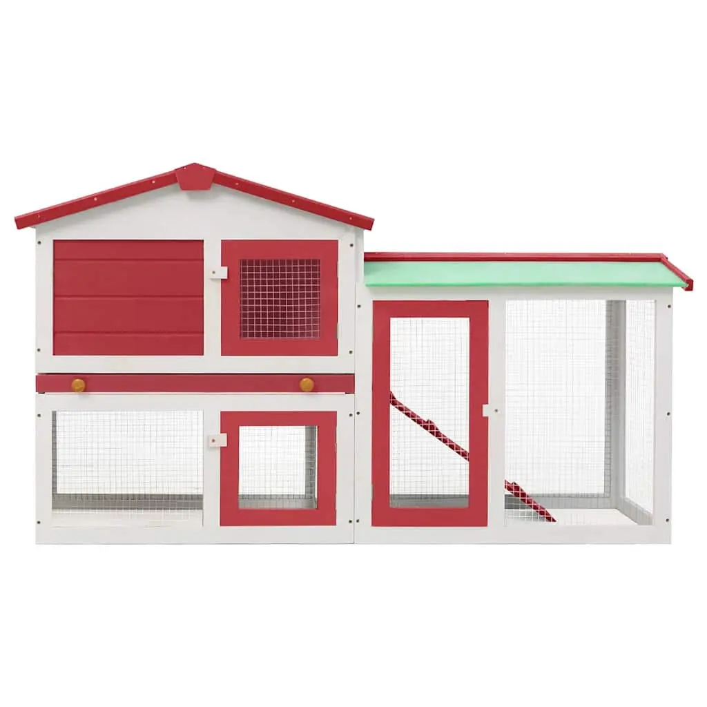 Rabbit Hutch Wooden 2 Layer 145x45x84cm Red White