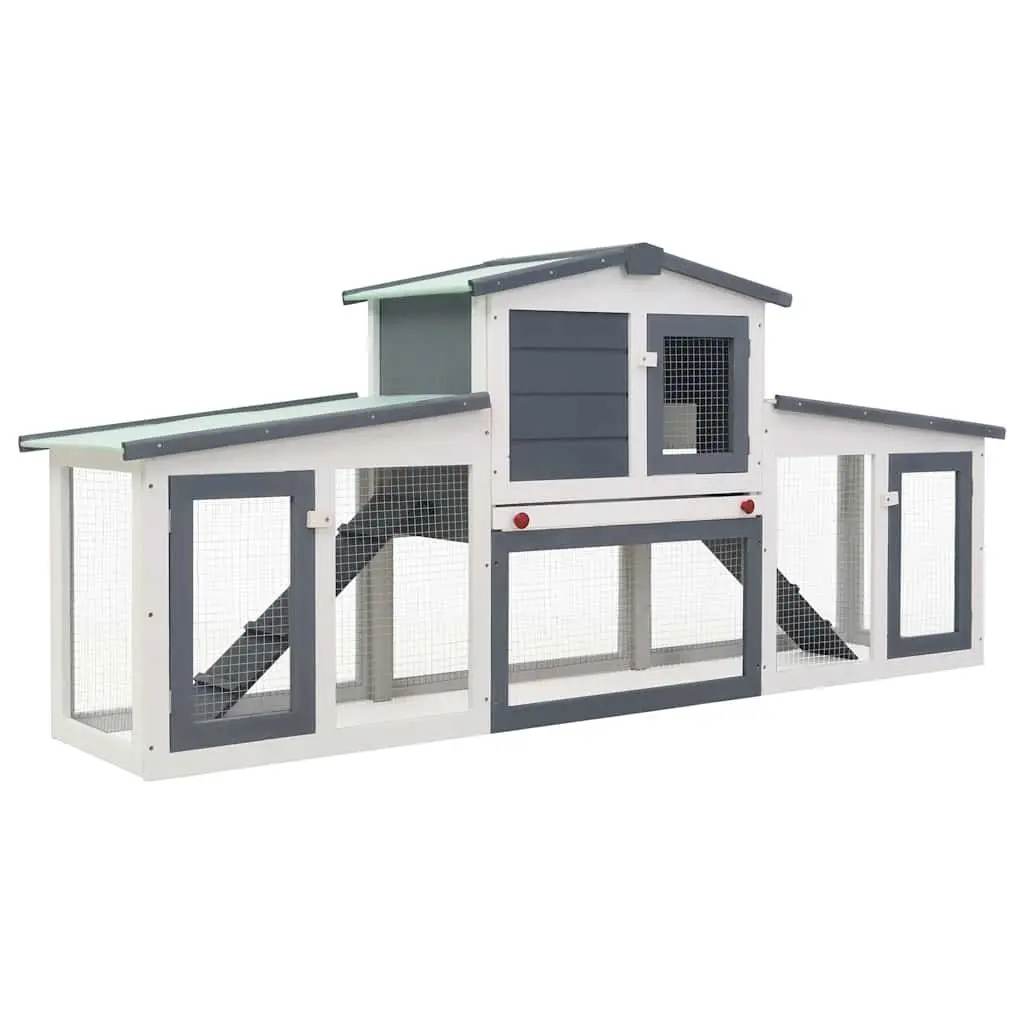 Two Layer Wooden Rabbit Hutch with Secure Run in Grey