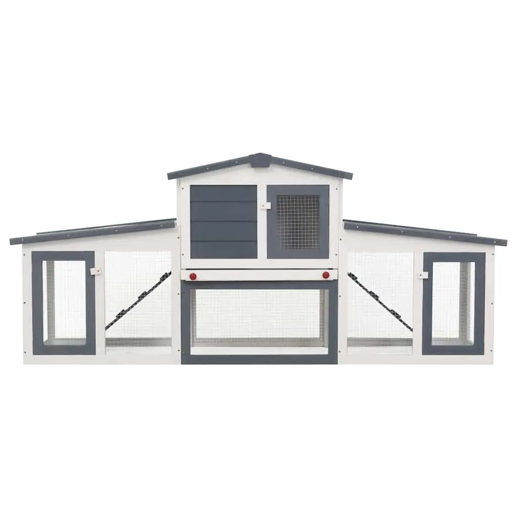 Two Layer Wooden Rabbit Hutch with Secure Run in Grey