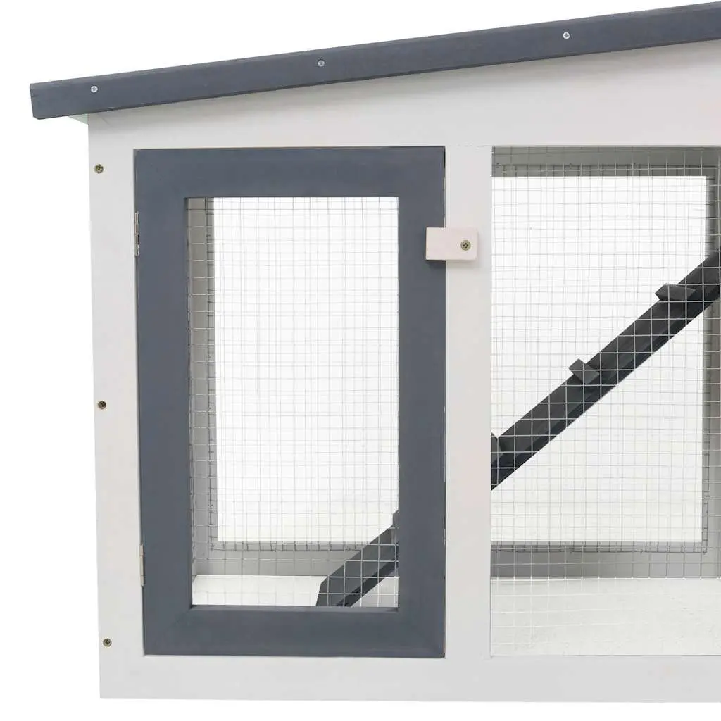 Two Layer Wooden Rabbit Hutch with Secure Run in Grey