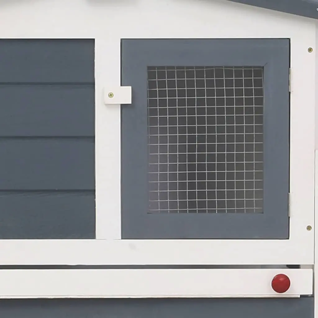 Two Layer Wooden Rabbit Hutch with Secure Run in Grey