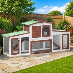 Durable Wooden Outdoor Rabbit Hutch with Two Layers