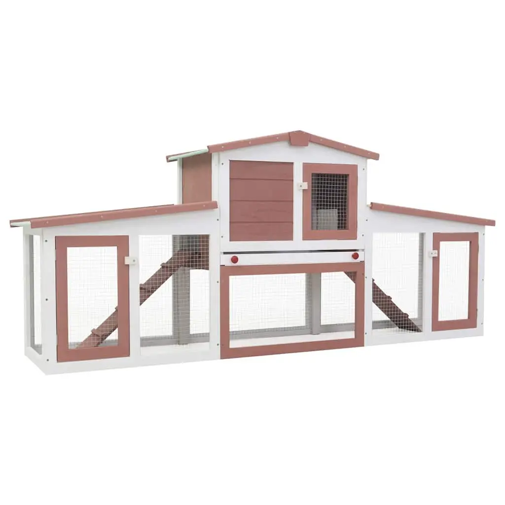 Rabbit Hutch Wooden Large 2 Layer Brown and White