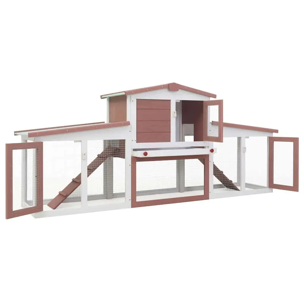 Rabbit Hutch Wooden Large 2 Layer Brown and White