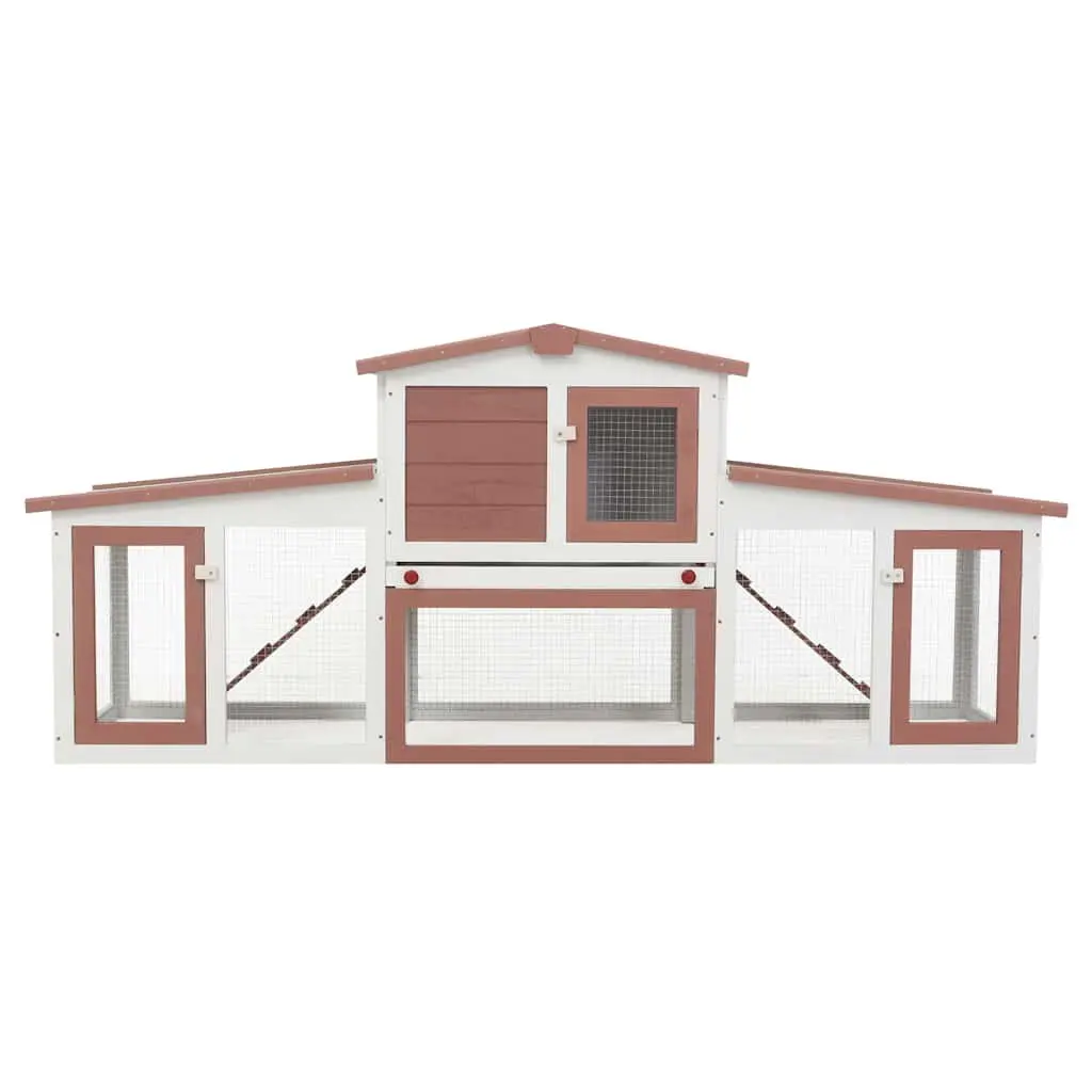 Rabbit Hutch Wooden Large 2 Layer Brown and White