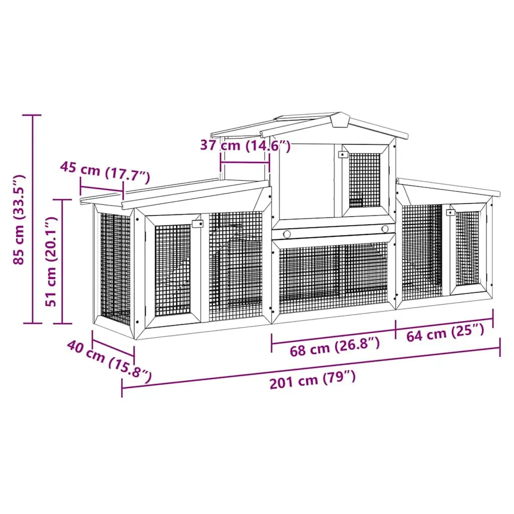 Rabbit Hutch Wooden Large 2 Layer Brown and White