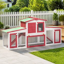 Large Wooden Rabbit Hutch with Run - 2 Tier Red