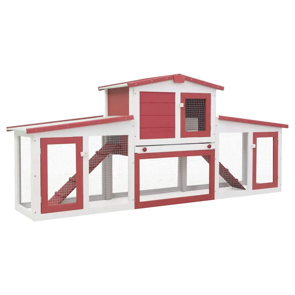 Outdoor Rabbit Hutch Wooden Cage 2 Tier Red