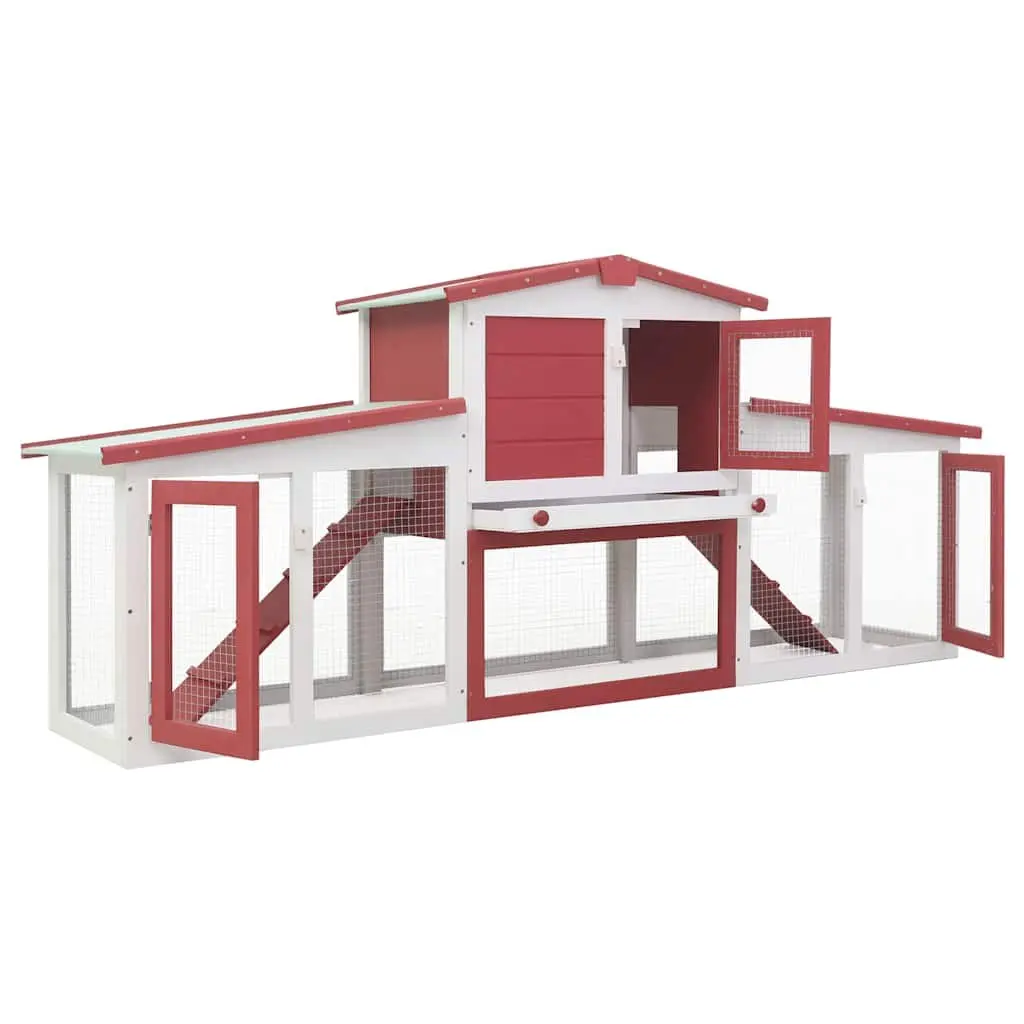 Outdoor Rabbit Hutch Wooden Cage 2 Tier Red