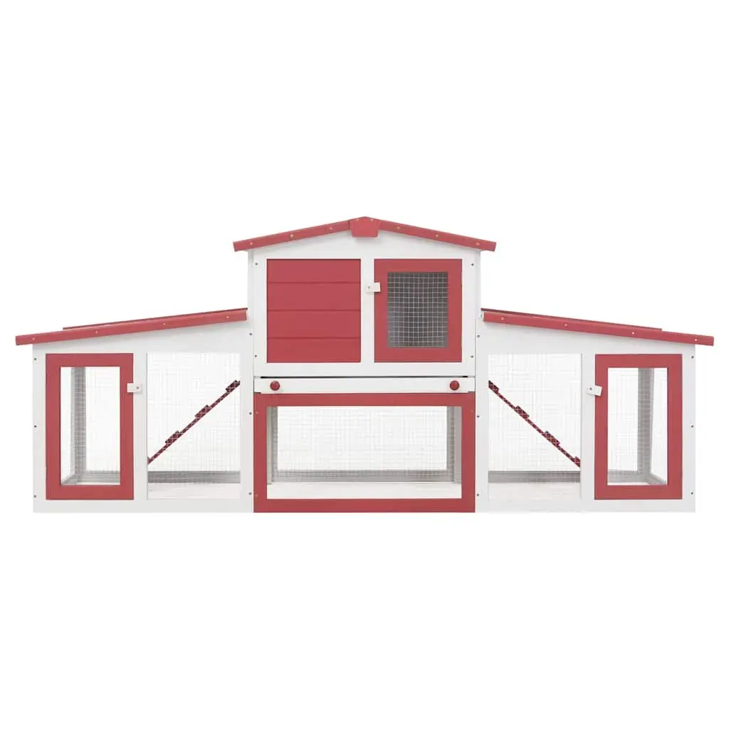 Outdoor Rabbit Hutch Wooden Cage 2 Tier Red