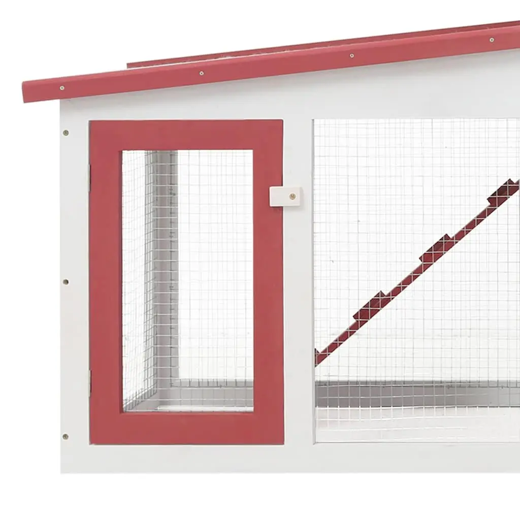 Outdoor Rabbit Hutch Wooden Cage 2 Tier Red