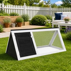 Grey Wooden Rabbit Cage with Iron Wire Panels