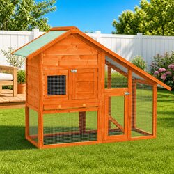 2-Tier Wooden Rabbit Hutch with Ramp and Nesting Box