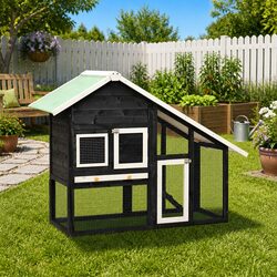 Durable Two Storey Wooden Rabbit Hutch in Grey and White